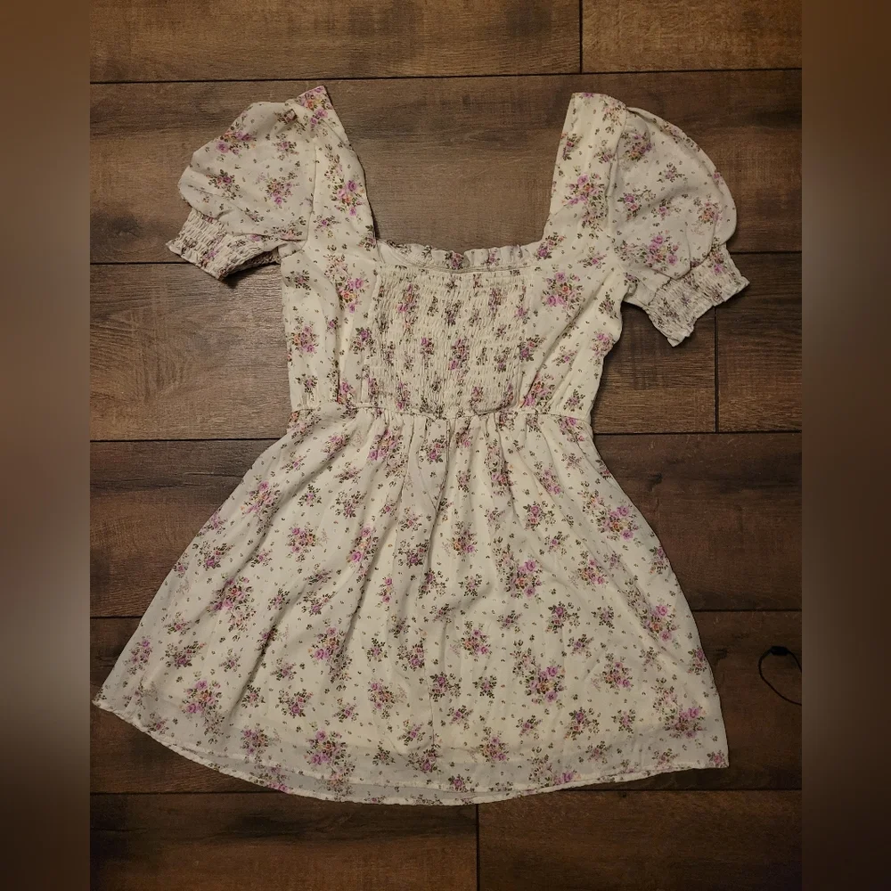 Babydoll Mini Dress Medium Fairy Cream Floral Romantic Enchanting Flowy Cottage - Picture 2 of 5